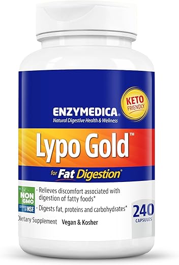 Lypo Gold – Enzimas Digestivas para Digestão de Gordura, Ação Rápida contra Gases - Enzymedica