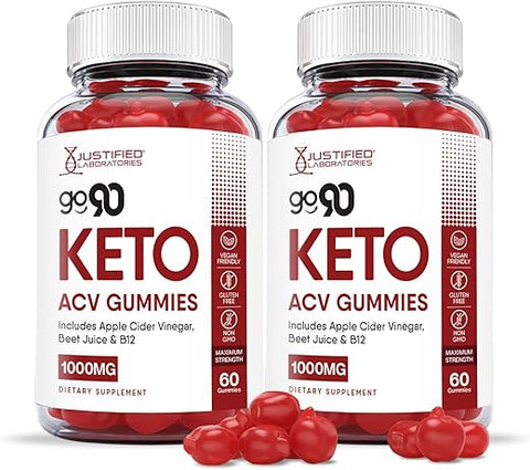 2 Pack) Go 90 Keto ACV Gummies 1000MG com Suco de Romã, Beterraba e Vitamina B12 – 120 Gummys - Justified Laboratories