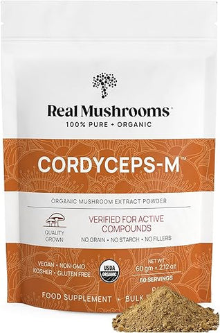 Cordyceps em Pó – Extrato de Cogumelo para Desempenho com Militaris Orgânico para Energia | 100g - Real Mushrooms