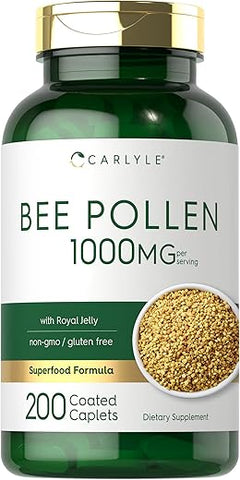 Suplemento de Pólen de Abelha 1000mg | 200 Comprimidos | com Geleia Real e Própolis de Abelha | Vegetariano, Não-OGM, Sem Glúten | Carlyle - Carlyle