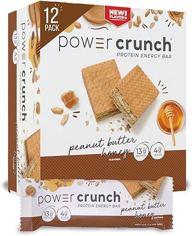 Barras de Wafer de Proteína, Snacks de Alta Proteína com Sabor Delicioso, Manteiga de Amendoim Mel, 40g (12 Unidades) - Power Crunch