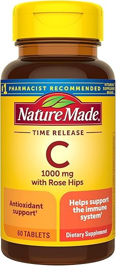 Vitamina C 1000 mg com Rose Hips, Suplemento Dietético para Suporte Imunológico, 60 Comprimidos de Liberação Prolongada, Fornecimento de 60 Dias - Nature Made