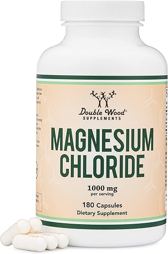 Double Wood Supplements - Cloruro De Magnesio – 180 Cápsulas, 1.000mg Por Porção, Suporte à Saúde Digestiva e Óssea – Livre de Transgênicos e Glúten por
