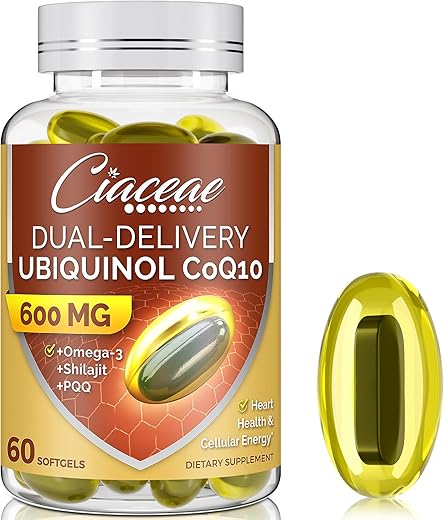 Ciaceae - Ubiquinol CoQ10 600 MG Softgels com Ômega-3 – Potencialize sua saúde com a marca líder em CoQ10