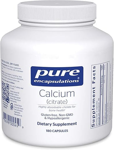 Suplemento de Cálcio (Citrate) Pure Encapsulations – Suporte para Saúde Óssea, Dental, do Cólon e Cardiovascular* – com Citrato de Cálcio Premium – 180 Cápsulas