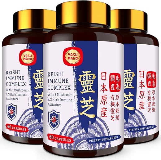 Yasumako - Complexo de Cogumelos Japoneses Reishi 1500mg – Reishi, Chaga, Cordyceps, Lion’s Mane, Maitake, Extrato de Cogumelos Agaricus