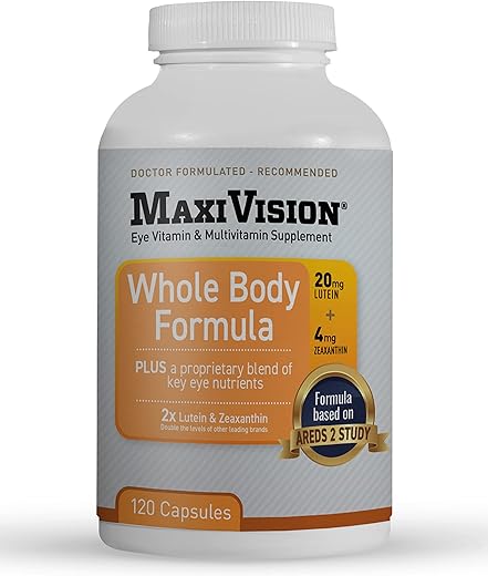 AREDS 2 Fórmula Completa para o Corpo – Vitaminas para os Olhos AREDS 2 com Luteína e Zeaxantina – Suporte para a Mácula – Suplementos para Fadiga Ocular – 120 Cápsulas, 1 Frasco - MaxiVision