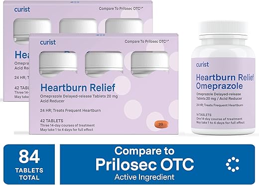 Omeprazol 20mg – 84 Comprimidos de Liberação Retardada – Medicamento para Refluxo Ácido e Alívio de Azia (2 Pacotes de 42 Comprimidos – Total de 84) - Curist