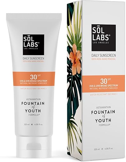 Protetor Solar Diário para Rosto e Corpo SOL LABS, Mineral Natural, FPS 30 Óxido de Zinco Resistente à Água, Seguro para os Recifes, Fórmula Coreana Leve Sem Resíduos Brancos, Ultra Hidratante, 50g