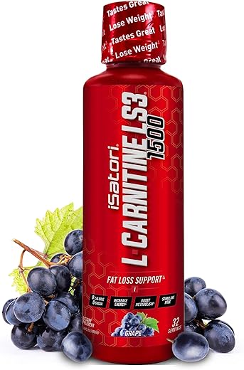 L-Carnitine LS3 1500: Suplemento Líquido de L-Carnitina com Acetil L-Carnitina, L-Tartarato de L-Carnitina, Pré-Treino sem Estimulantes, Zero Calorias, Açúcar, Glúten, Amigo da Dieta Keto, Sabor Uva - iSatori