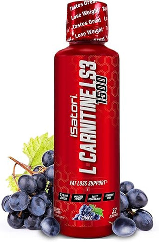 L-Carnitine LS3 1500: Suplemento Líquido de L-Carnitina com Acetil L-Carnitina, L-Tartarato de L-Carnitina, Pré-Treino sem Estimulantes, Zero Calorias, Açúcar, Glúten, Amigo da Dieta Keto, Sabor Uva - iSatori