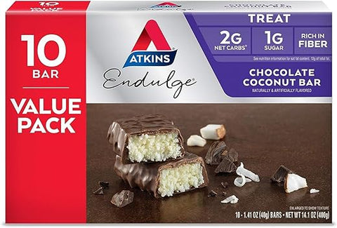 VEMAX - Barra de Chocolate e Coco Endulge, Sobremesa Favorita, Rico em Fibras, 1g Açúcar, 10 unidades