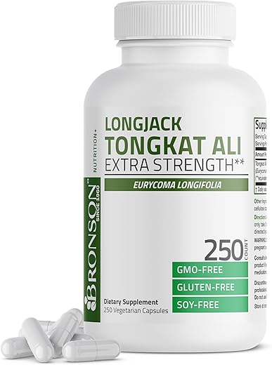 Longjack Tongkat Ali Extra Strength – 250 Cápsulas Vegetarianas | Potência Extra | Marca Bronson - Bronson