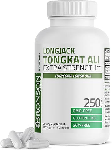 Longjack Tongkat Ali Extra Strength – 250 Cápsulas Vegetarianas | Potência Extra | Marca Bronson - Bronson