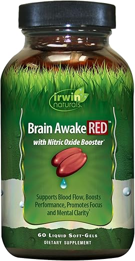 Brain Awake – Impulsionadores de Óxido Nítrico Vermelho para Desempenho Aprimorado e Foco – 60 Cápsulas - Irwin Naturals