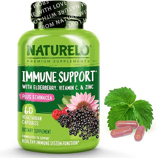 Suporte Imunológico com Vitamina C, Sabugueiro, Zinco, Equinácea – Reforço Natural da Imunidade c/ Antioxidante, Herbal - NATURELO