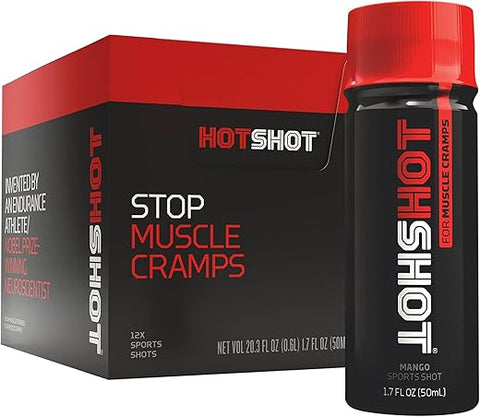 Sports Shot Alívio de Cãibras Musculares, Bebida Esportiva Líquida Natural, Comprovada Cientificamente, para Cãibras nas Pernas e Noturnas, Certificado NSF para Esportes, (Manga Apimentada) (1.7 Fl…) - HOTSHOT