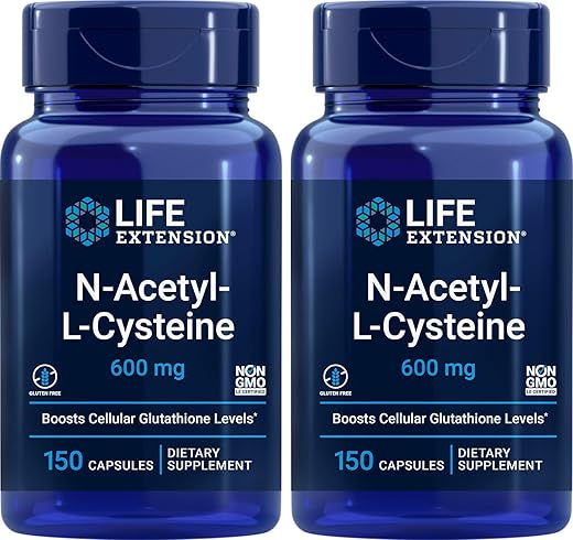 N-Acetyl-L-Cysteine (NAC) 600mg – 150 Cápsulas (Pacote com 2) – Aumente sua Saúde e Vitalidade - Life Extension