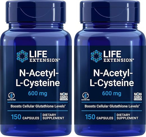 N-Acetyl-L-Cysteine (NAC) 600mg – 150 Cápsulas (Pacote com 2) – Aumente sua Saúde e Vitalidade - Life Extension