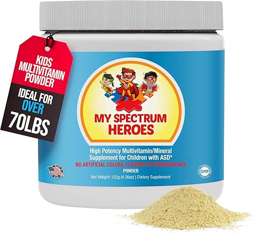 My Spectrum Heroes - Multivitamínico Infantil em Pó – Fácil de Misturar, Melhor Absorção, Não-OGM, Sem Glúten, Sem Ingredientes Artificiais – Ajuda Neural para Crianças no Espectro – [Nome da Marca]