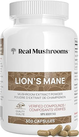 Cápsulas de Lion’s Mane da Real Mushrooms – Extrato Orgânico de Cogumelo do Leão para Função Cognitiva