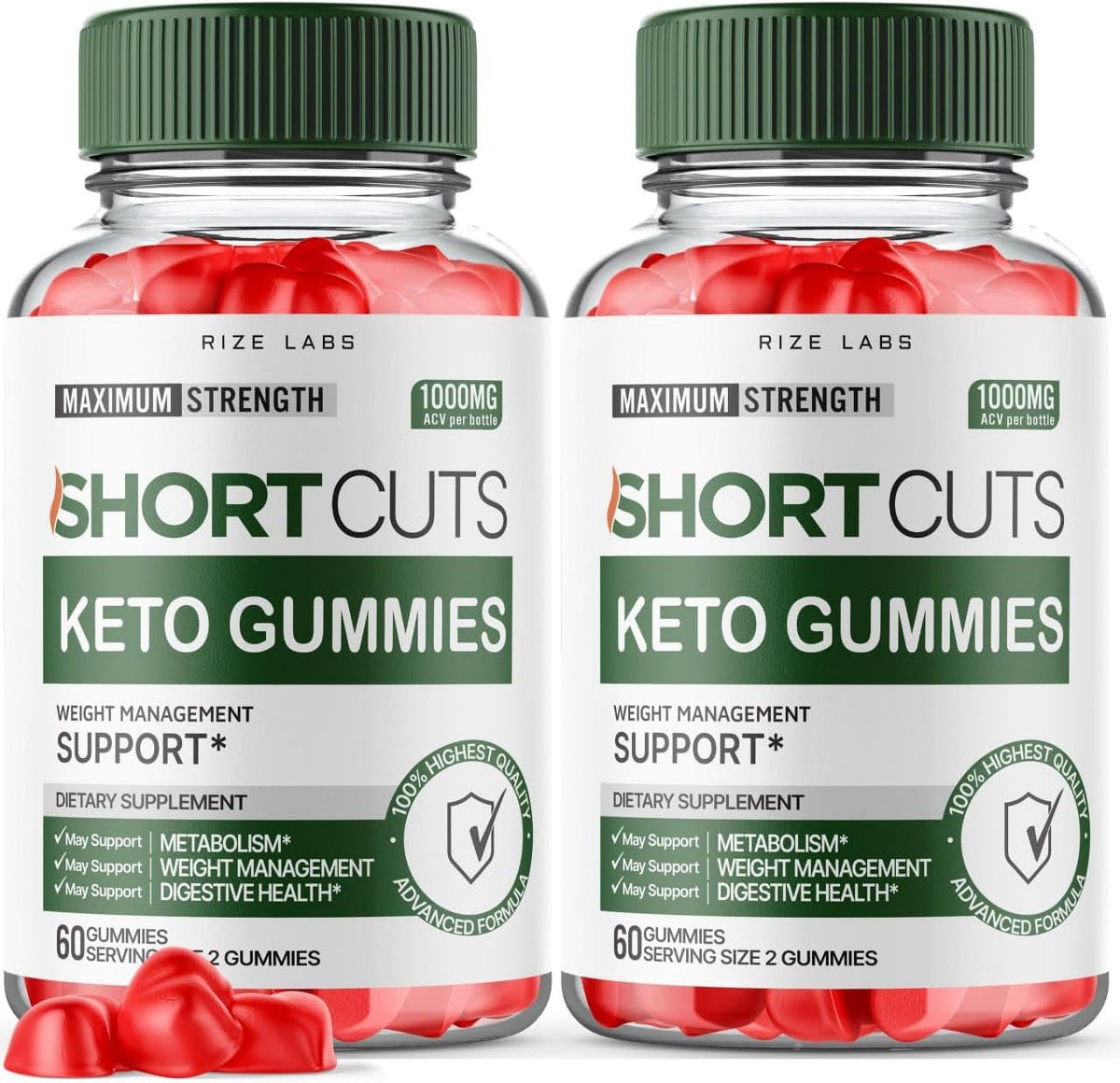 rize labs - (2 Pacotes) Gomas Keto Shortcuts, Shortcuts Keto para Perda de Peso Avançada, Suplemento Shortcuts Keto ACV para Energia e Metabolismo, Análise das Gomitas Short Cuts (120 Gomas)