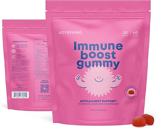JoySpring - Gomas de Suporte Imunológico para Crianças – Quercetina com Bromelina Gomas de Sabugueiro para Crianças – Vitamina C e Zinco para Suporte Imunológico – 60 g