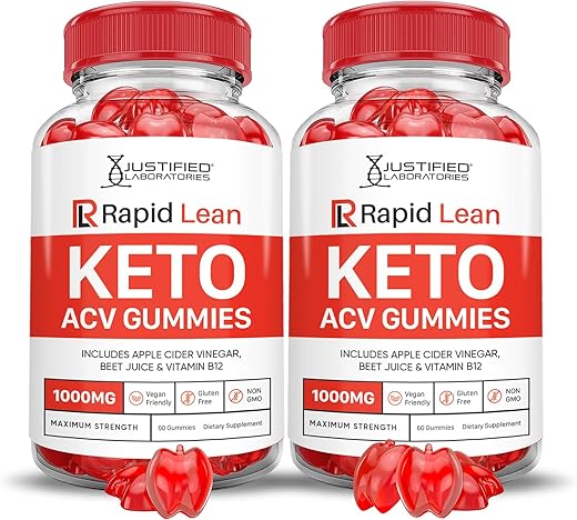 Justified Laboratories - (2 Pacotes) Gomas Rapid Lean Keto ACV Fórmula Avançada 1000MG Rapid Lean Keto Gomas Vinagre de Maçã Formulado com Romã e Beterraba em Pó B12 Vegano Não GMO 120 Gomas