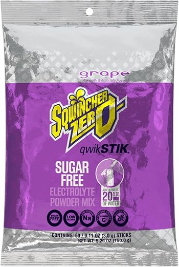 Sqwincher Zero - Qwik Stik Zero, 50 Sticks/Bag, Uva – Embalagem com 50 unidades, sem adição de açúcar