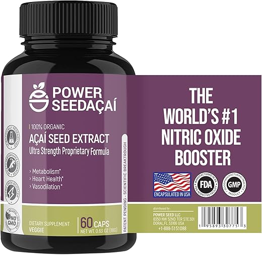 POWER SEEDAÇAÍ - Novo Suplemento de Óxido Nítrico Patenteado – Aumente o Fluxo Sanguíneo – Marca Líder em ML/G