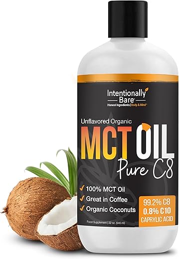 Óleo MCT C8 Puro Intentionally Bare Orgânico – Brain Octane C8 MCT para Keto Paleo