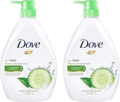 DOVE MEN + CARE - Dove Go Fresh Sabonete Líquido Nutritivo, Pepino e Verde – 1L x 2 Pack
