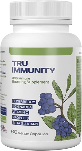 Only Nutri Labs - Tru Immunity: Cápsulas Veganas de Sambucus Elderberry com Suporte Imunológico, Vitamina C, Própolis e Beta Glucano – 60 Cápsulas