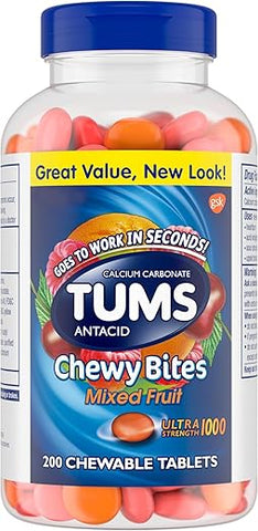 Chewy Bites – Tabletes mastigáveis de antiácido para alívio ultrarrápido da azia – Frutas Variadas – 200 unidades - TUMS