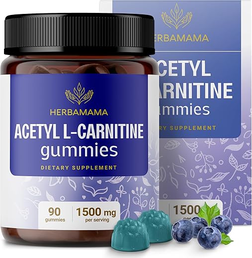 Gomas Energéticas de Acetil L-Carnitina – 1500 mg ALCAR para Suporte Energético Feminino e Masculino – Vegano, Sem Gelatina, Não-OGM – 60 Gomas com Sabor de Mirtilo - HERBAMAMA