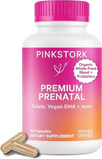Vitaminas Pré-Natais Premium para Mulheres – 25 Vitaminas com Ingredientes Orgânicos de Alimentos Integrais - Pink Stork