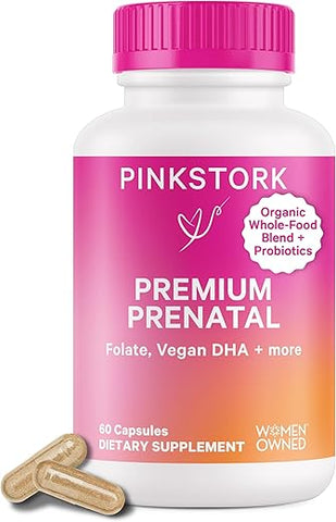 Vitaminas Pré-Natais Premium para Mulheres – 25 Vitaminas com Ingredientes Orgânicos de Alimentos Integrais - Pink Stork