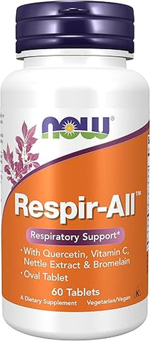 NOW Foods - NOW Supplements Respir-All™ com Quercetina, Vitamina C, Extrato de Urtiga e Bromelina, Suporte Respiratório, 60 Comprimidos