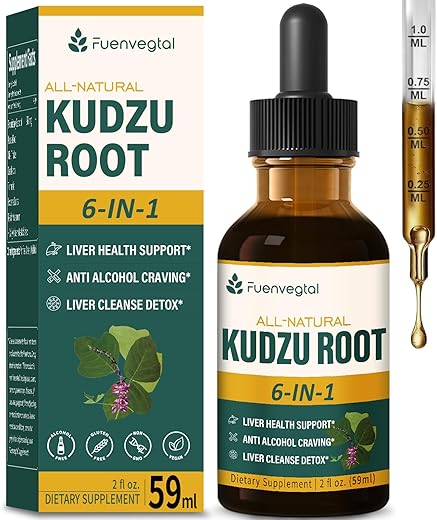 Fuenvegtal - Gotas de Ervas Naturais 100%%, Extrato de Raiz de Kudzu para Apoio à Saúde do Fígado, Limpeza e Desintoxicação do Fígado. 60ml