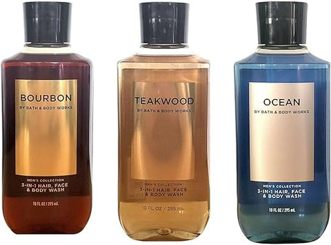 Bath & Body Works - Bath and Body Works – Kit 3 Unidades 2 em 1 Gel de Banho e Cabelo Teakwood, Oceano e Bourbon. 300 ml