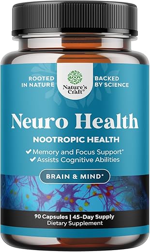 Natures Craft - Suplemento Avançado de Suporte Cerebral com Nootrópicos – Energia Mental Sinérgica e Foco com Vitaminas para Melhora Cognitiva – Suplemento para Mente e Memória – Marca: Brain+
