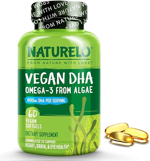 Vegan DHA – Óleo de Ômega 3 de Algas – Suplemento para Saúde do Cérebro, Coração, Articulações e Olhos – Ácidos Graxos Essenciais para Mulheres, Homens e Crianças – Complementa a Gestação - NATURELO