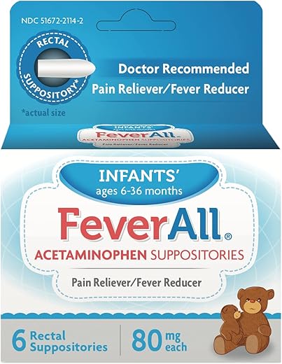 Feverall - FeverAll Supositórios Infantis de Acetaminofeno 6 Supositórios Retais 80mg cada (Pacote com 3)
