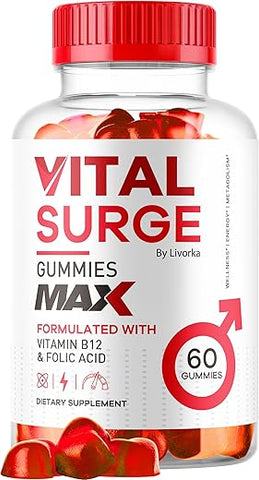 LIVORKA - Vital Surge Gummies Masculinos – Gomas de Desempenho para Homens, Fórmula Avançada de Força Máxima VitalSurge, VitaSurge para Homens Vitale Vita, 1050MG (60 Gomas)