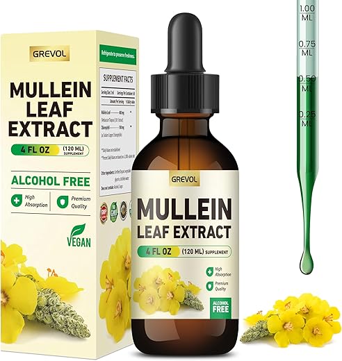 Grevol - Gotas Orgânicas de Verbascum para os Pulmões, Extrato de Folha de Verbascum para os Pulmões com Suplemento Herbal de Clorofila, Tintura de Verbascum para o Sistema Respiratório