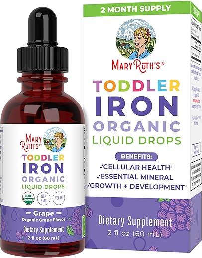MaryRuth Organics - Ferrochel: Suplemento de Ferro Líquido para Crianças de 1 a 3 Anos | Deficiência de Ferro | Sem Açúcar | Vegano | Não-OGM | Sem Glúten | 60 ml