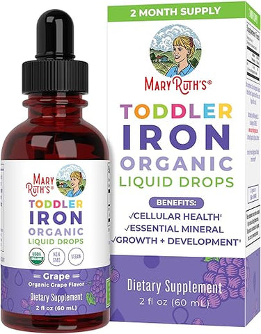 MaryRuth Organics - Ferrochel: Suplemento de Ferro Líquido para Crianças de 1 a 3 Anos | Deficiência de Ferro | Sem Açúcar | Vegano | Não-OGM | Sem Glúten | 60 ml