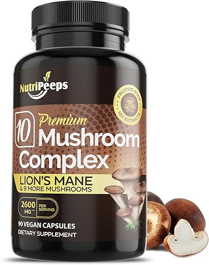 NutriPeeps - Blend de Cogumelos Orgânicos – Top 10 com Cordyceps, Reishi, Maitake, Shiitake, Lions Mane