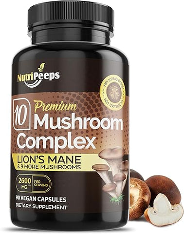 NutriPeeps - Blend de Cogumelos Orgânicos – Top 10 com Cordyceps, Reishi, Maitake, Shiitake, Lions Mane