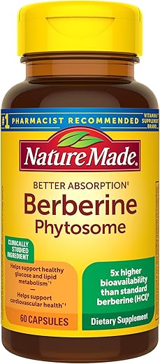 Melhor Absorção Cápsulas de Berberina Fitossoma, 1100mg Por 2 Cápsulas Diárias, Suplemento de Berberina para Suporte à Saúde Cardiovascular, 60 Cápsulas, Fornecimento de 30 Dias - Nature Made